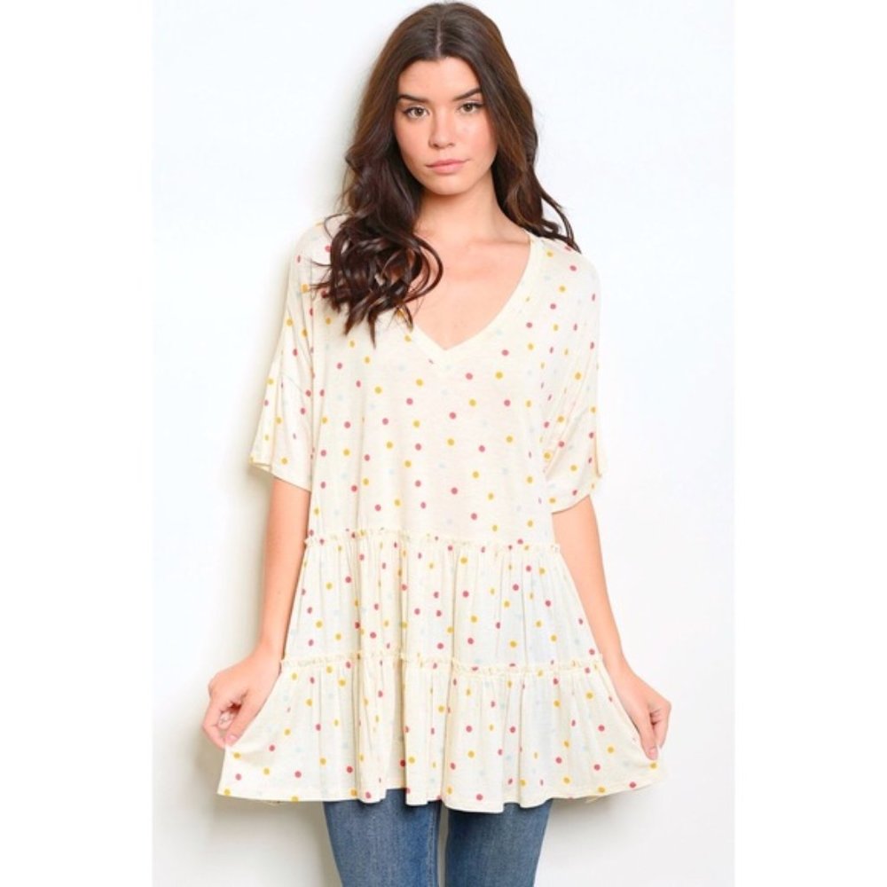 Hopely Polka Dot Ruffle Oversize Tee Tunic